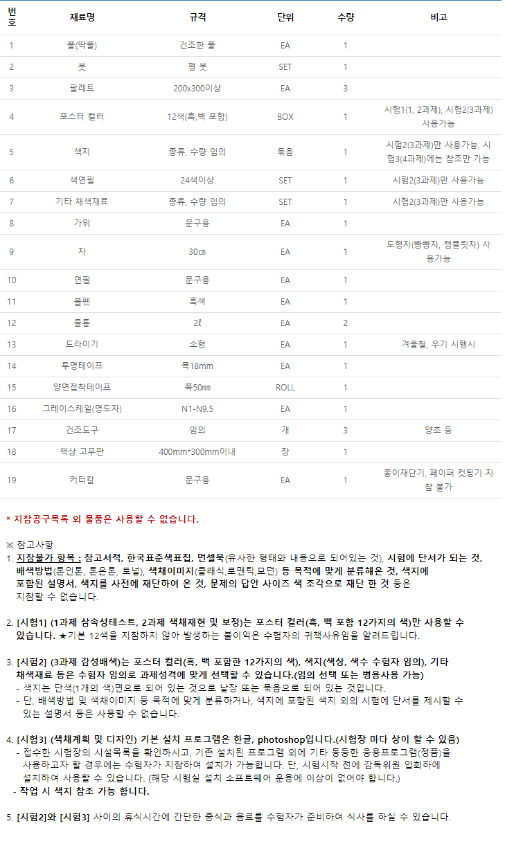 컬러리스트기사 실기시험 개인지참 준비물