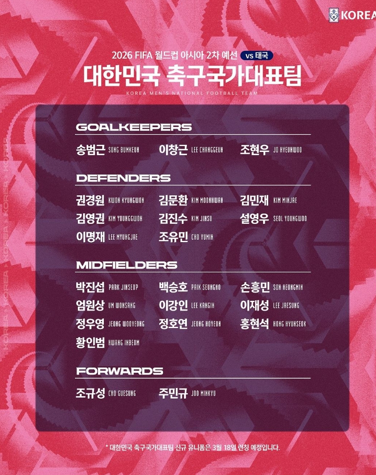 한국태국축구_선발명단