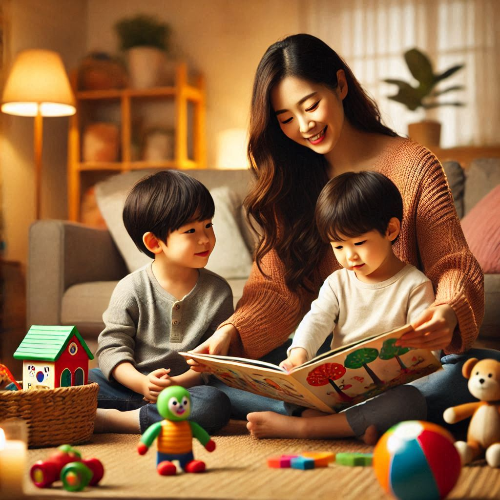 아이돌봄서비스를 받고 있는 아이들과 돌봄교사