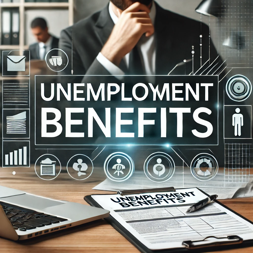 Unemployment Benefits 텍스트가 포함된 실업급여 대표 이미지