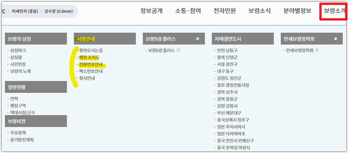 보령시청 홈페이지