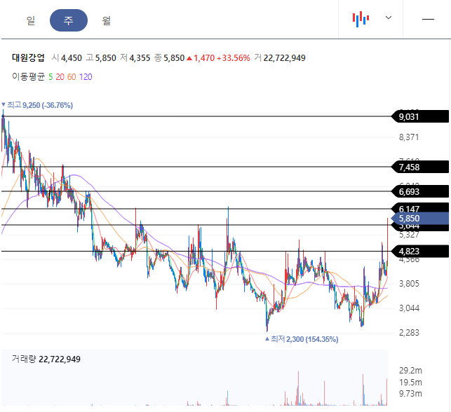 대원강업 주봉차트