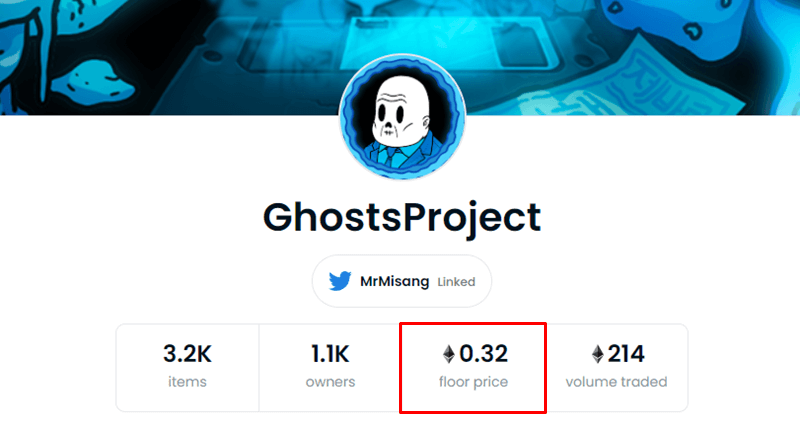 Ghostsproject의 오픈씨 정보가 나와있으며 floor price가 0.32 eth 이다