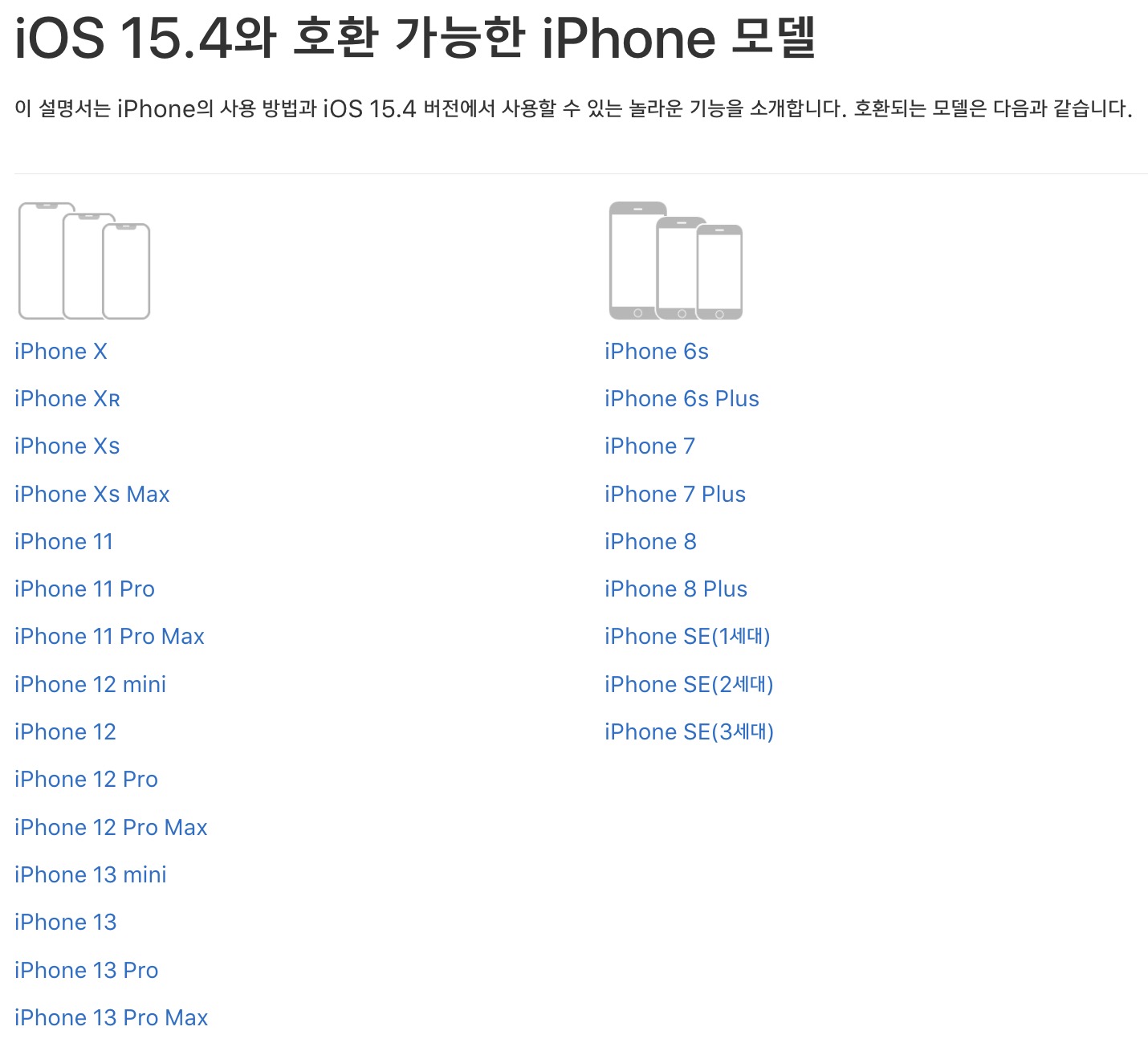 iOS 15.4 호환 가능한 모델