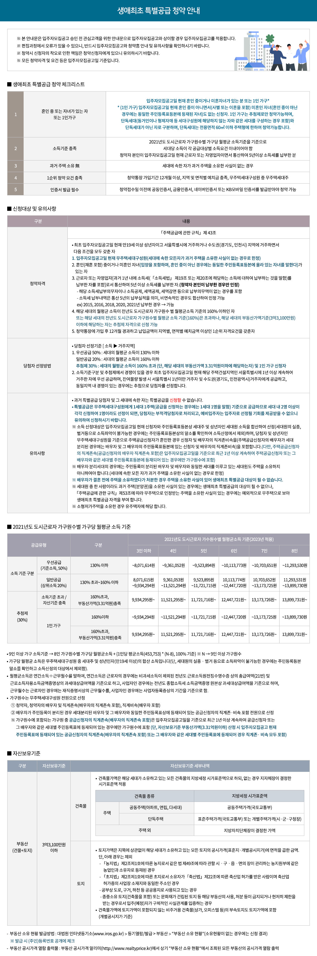 생애최초 특별공급 청약 안내