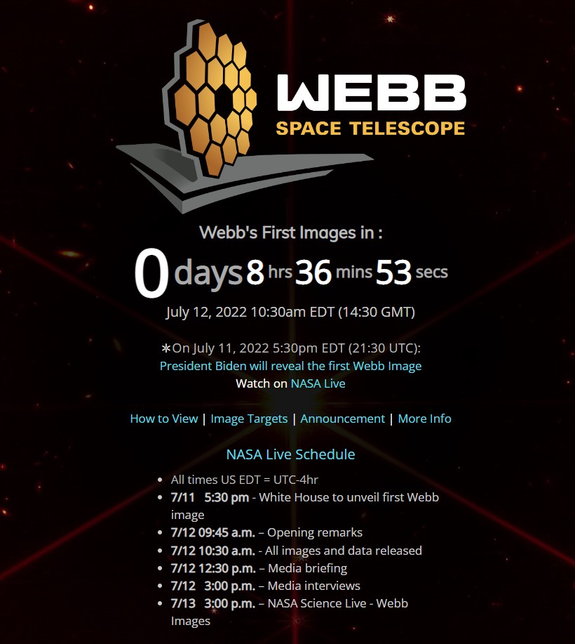 JAMES WEBB SPACE TELESCOPE 첫 이미지 카운트다운