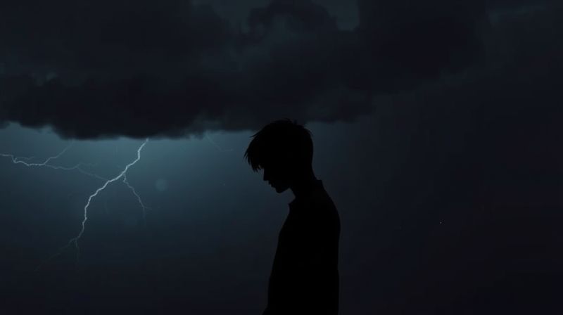빗구름 아래 우는 사람 실루엣