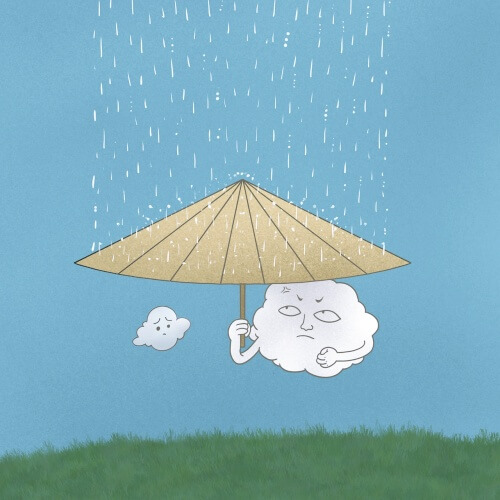 비오는 날 우산 쓰고 있는 그림