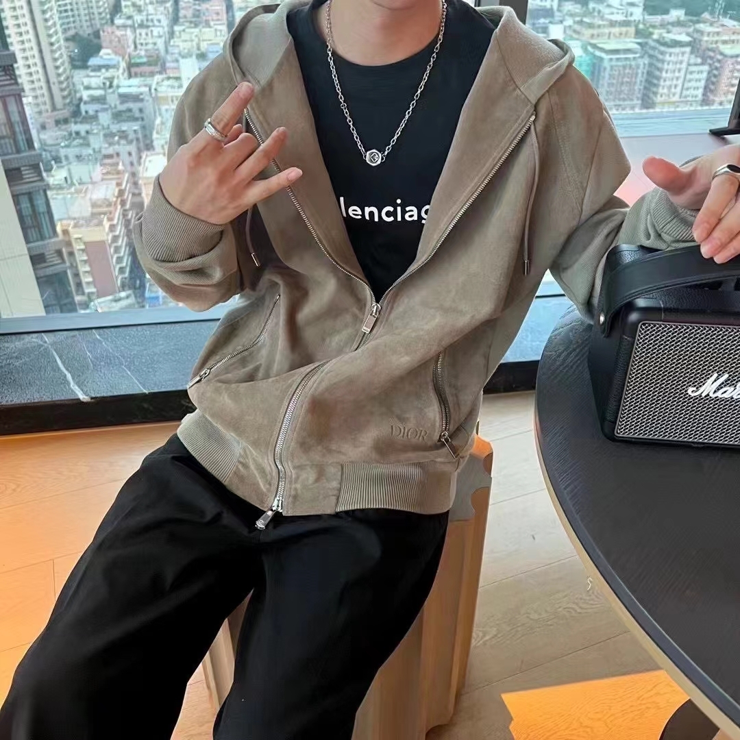  [DIOR] 디올 울 스웨이드 집 스웨트 셔츠 후드 집업 자켓 193M404AT328_C100