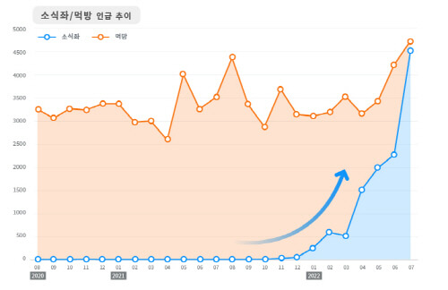 소식좌 단어가 급부상 하는 그래프