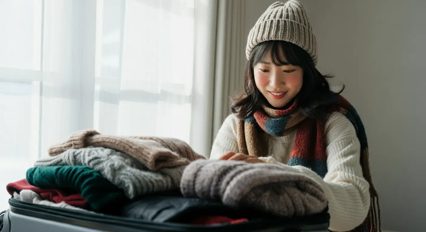 겨울여행 준비를 하는 여성