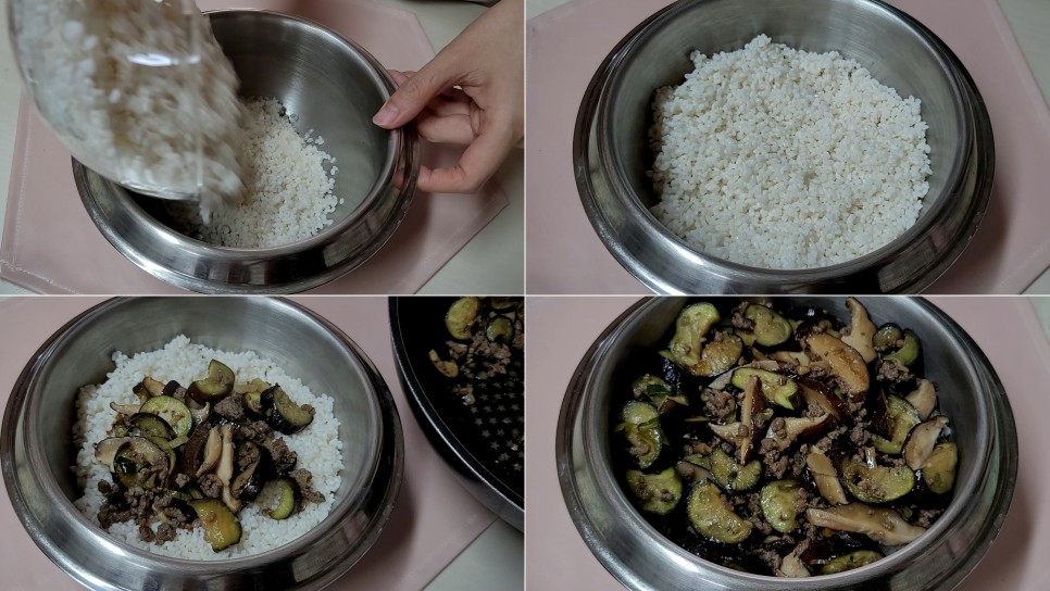 쌀과 볶아둔 재료넣기