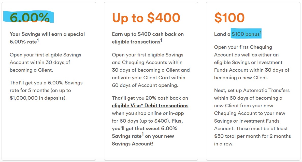 계좌를 만들기만 해도 돈을 주는 캐나다 은행들의 프로모션