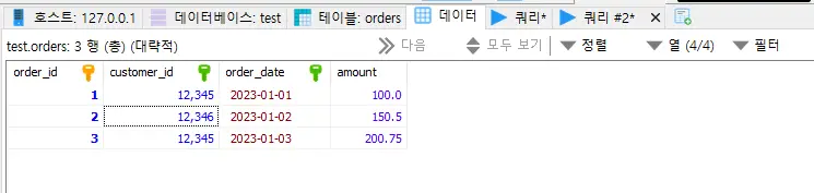 orders table 데이터
