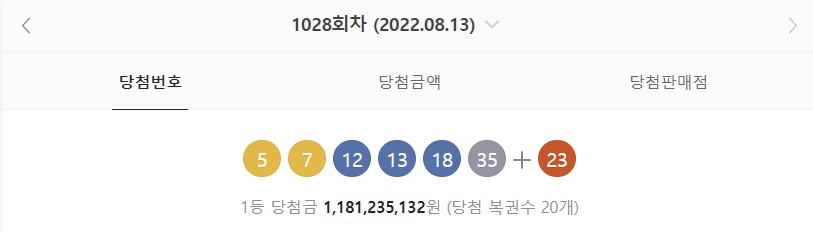  1028회 로또 1등 당첨번호 당첨금액 알아보기