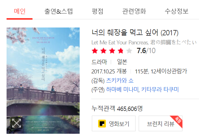  [영화리뷰]너의 췌장을 먹고 싶어 (2017)