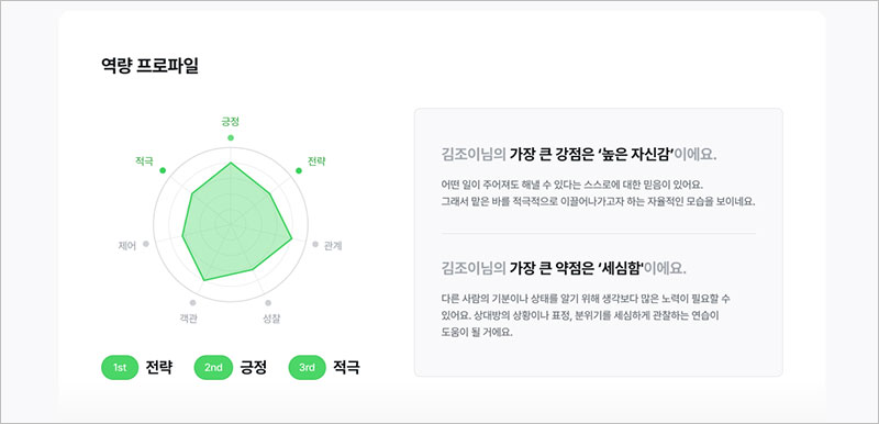 역검 결과표의 역량 프로파일로 나의 강점과 약점 확인