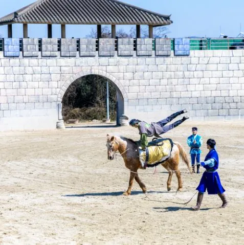 제주도-서쪽-놀거리-가족여행-추천-라온더마파크-기마공연-말-위에서-재주넘는-사람