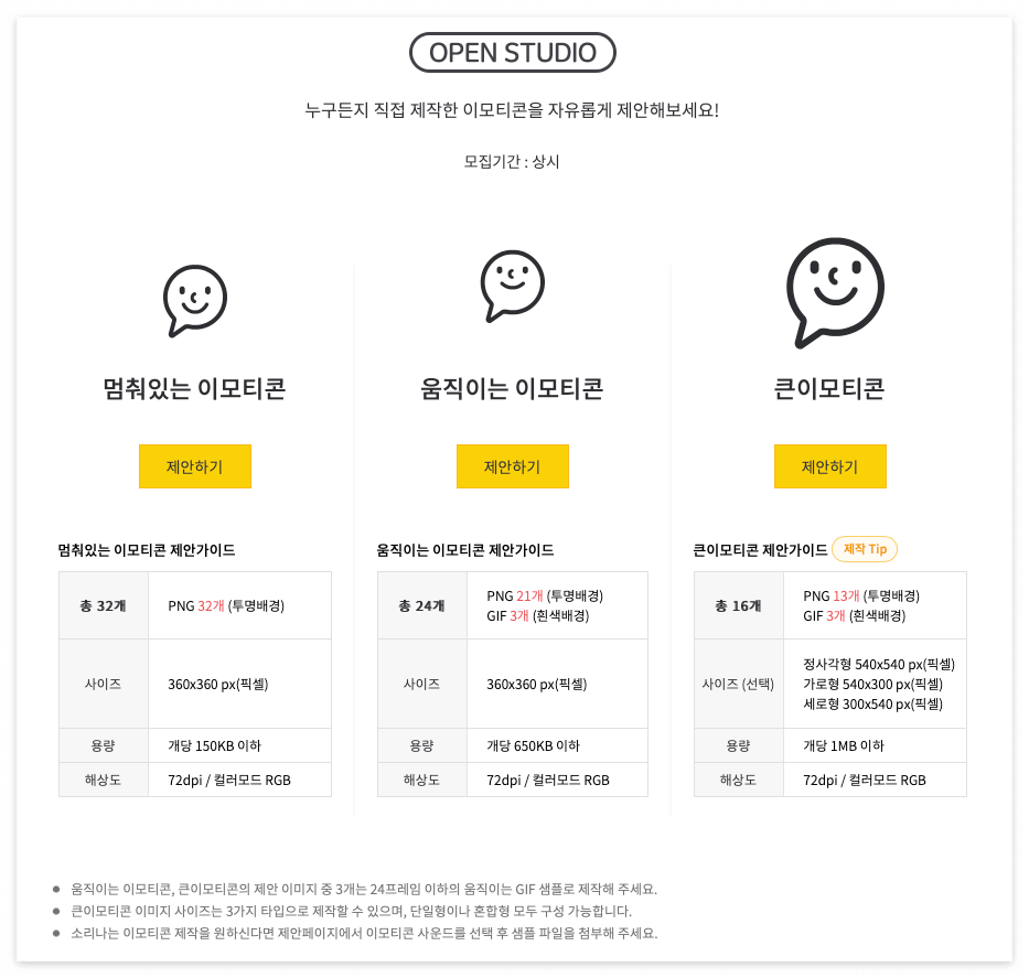 카카오톡 이모티콘 제안 선택창