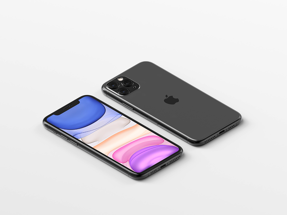 Isometric iPhone 11 Pro Max Mockup(정적인 아이폰11 프로 맥스 목업)