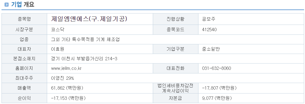 제일엠앤에스 공모주 청약하기