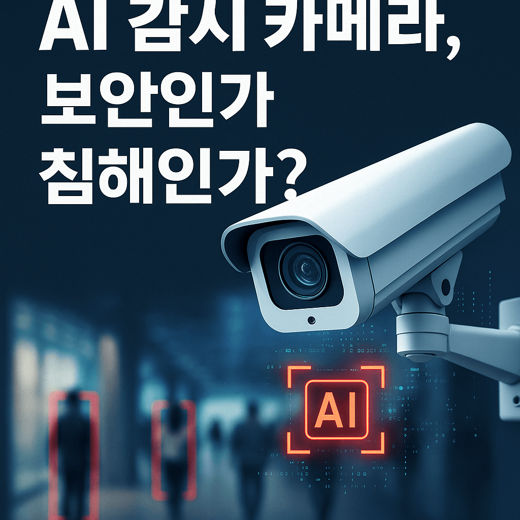 AI의 감시카메라는 보안을 위한것인가 침해인가를 표현한 이미지