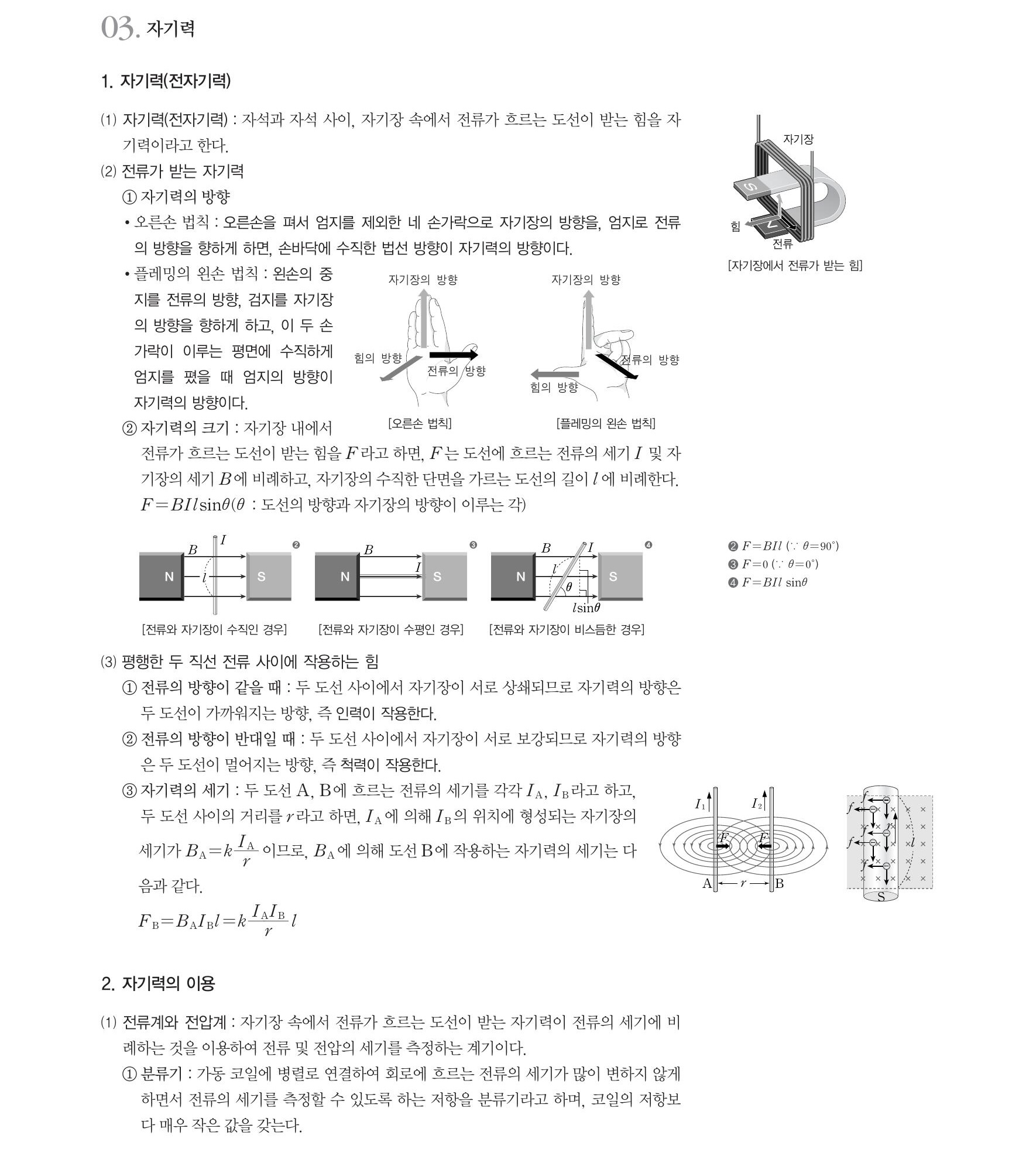  물리 1-자기력, 전류계와 전압계, 전자기 유도, 유도 기전력, 발전기, 변압기