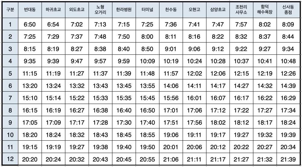 제주301번-버스시간표-주말
