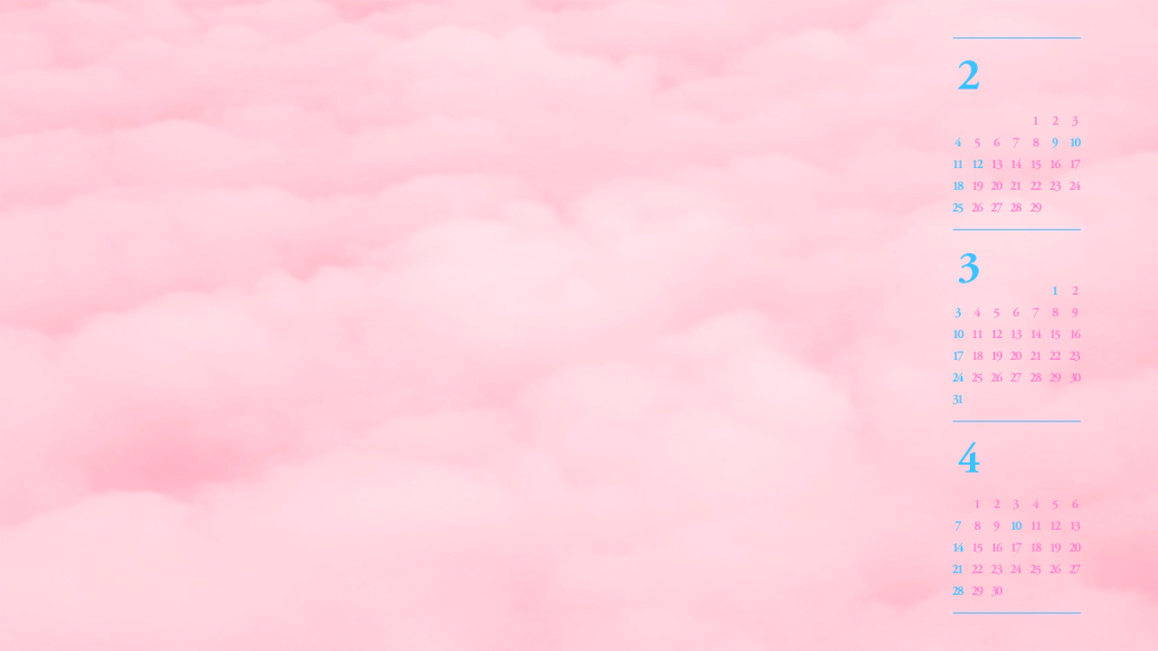 06 분홍 구름 B - 2024년3월 달력배경화면