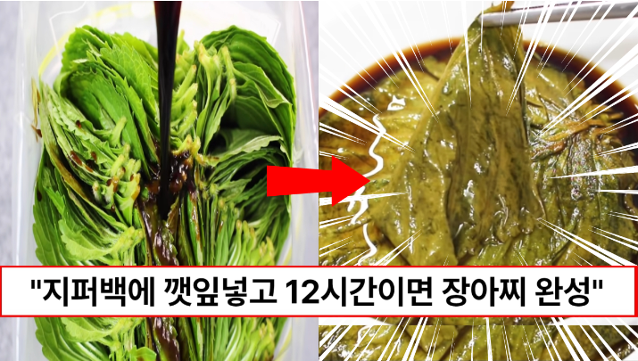 “깻잎을 지퍼백에 넣어보세요” 지퍼백에 넣고 12시간이면 맛있는 깻잎장아찌가 만들어집니다