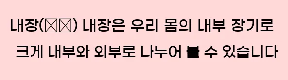   내장(內臟) 내장은 우리 몸의 내부 장기로 크게 내부와 외부로 나누어 볼 수 있습니다