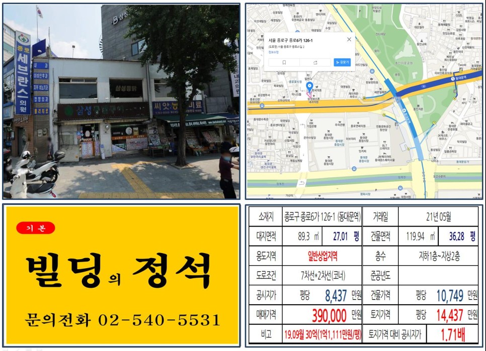 종로구 종로6가 126-1번지 건물이 2021년 05월 매매 되었습니다.