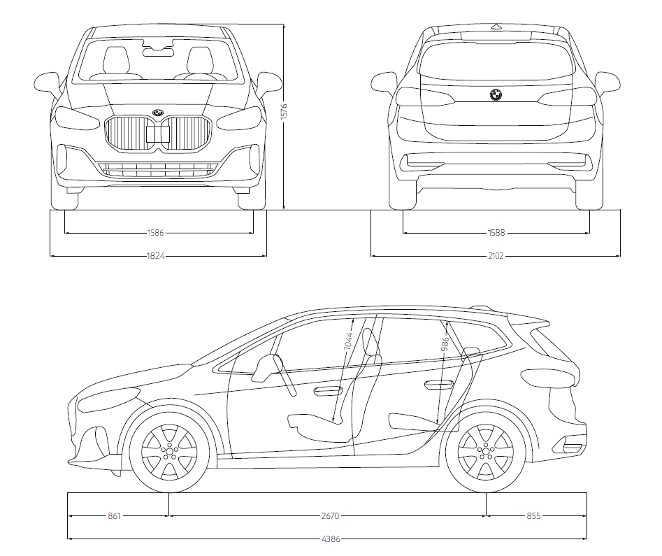 BMW 2 시리즈 액티브 투어러 치수 표