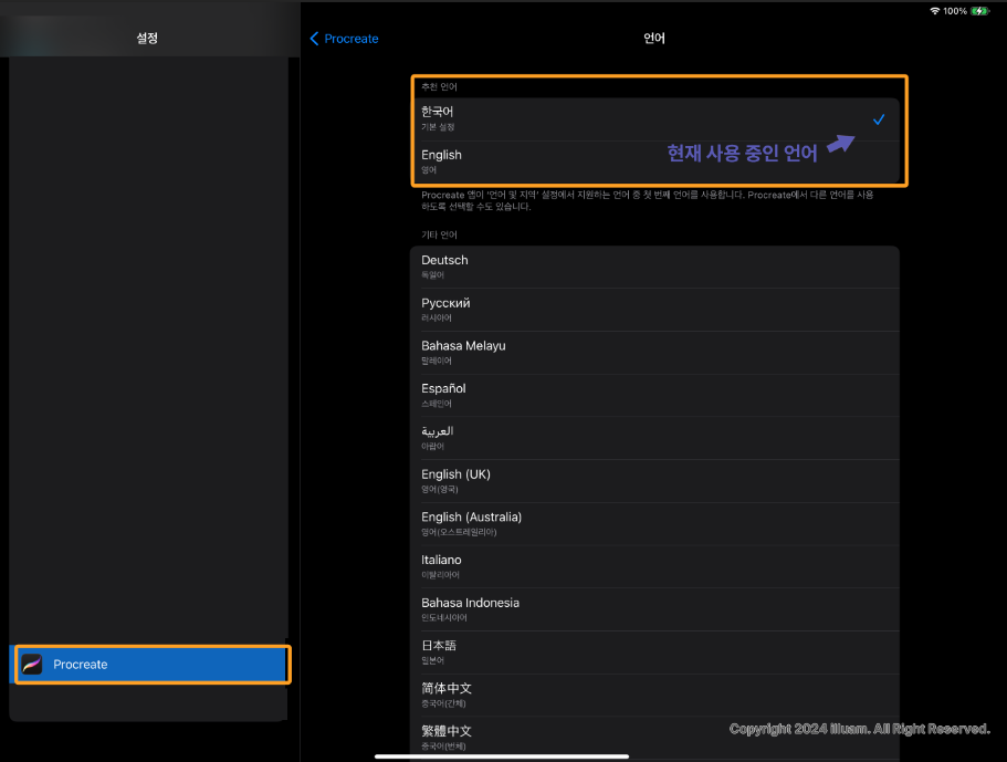 현재 사용 중인 언어