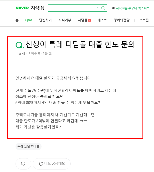 신생아 특례 한도 질문