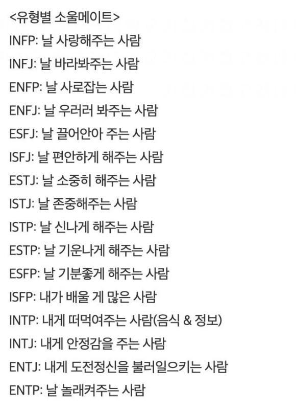  재미로보는 MBTI < 유형별 소울메이트 >