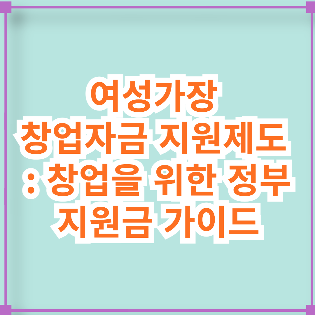 여성가장 창업자금 지원제도 : 창업을 위한 정부 지원금 가이드
