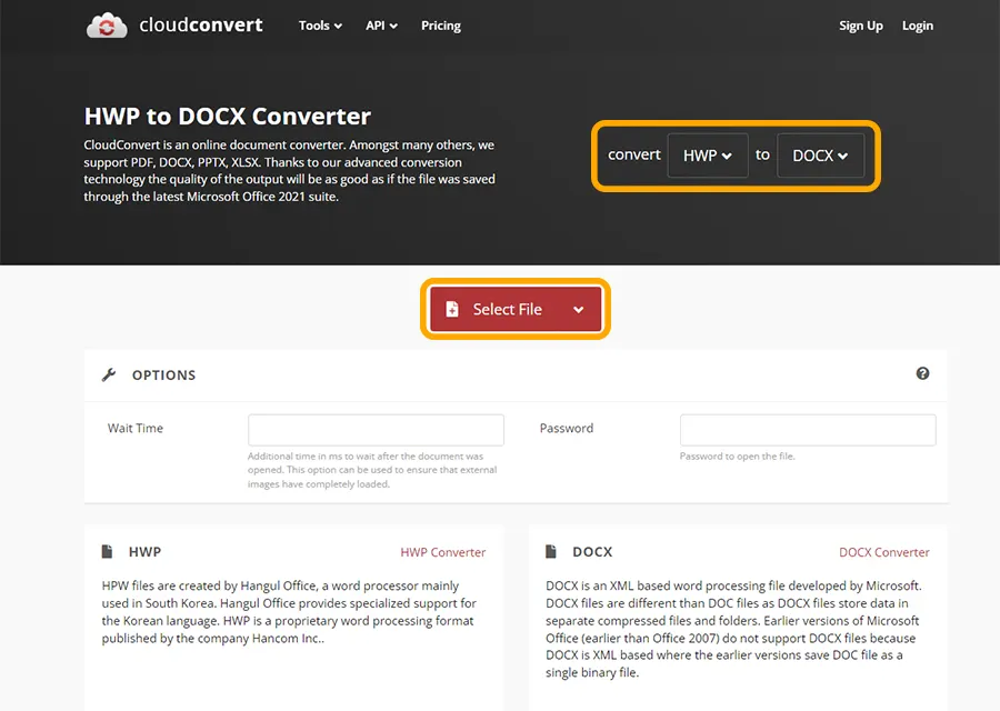 cloudconvert 사이트의 모습
