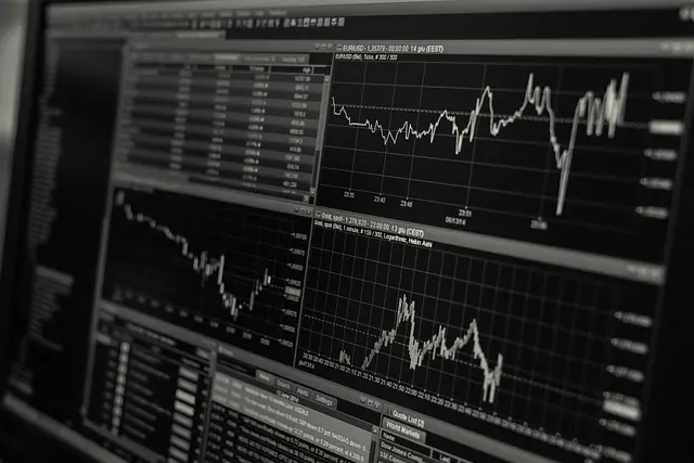 Stock market chart displayed on a computer monitor, showing price trends and market fluctuations.