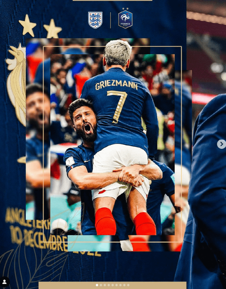 2022 카타르월드컵 잉글랜드전 프랑스의 그리즈만을 들어올리며 포효하는 지루