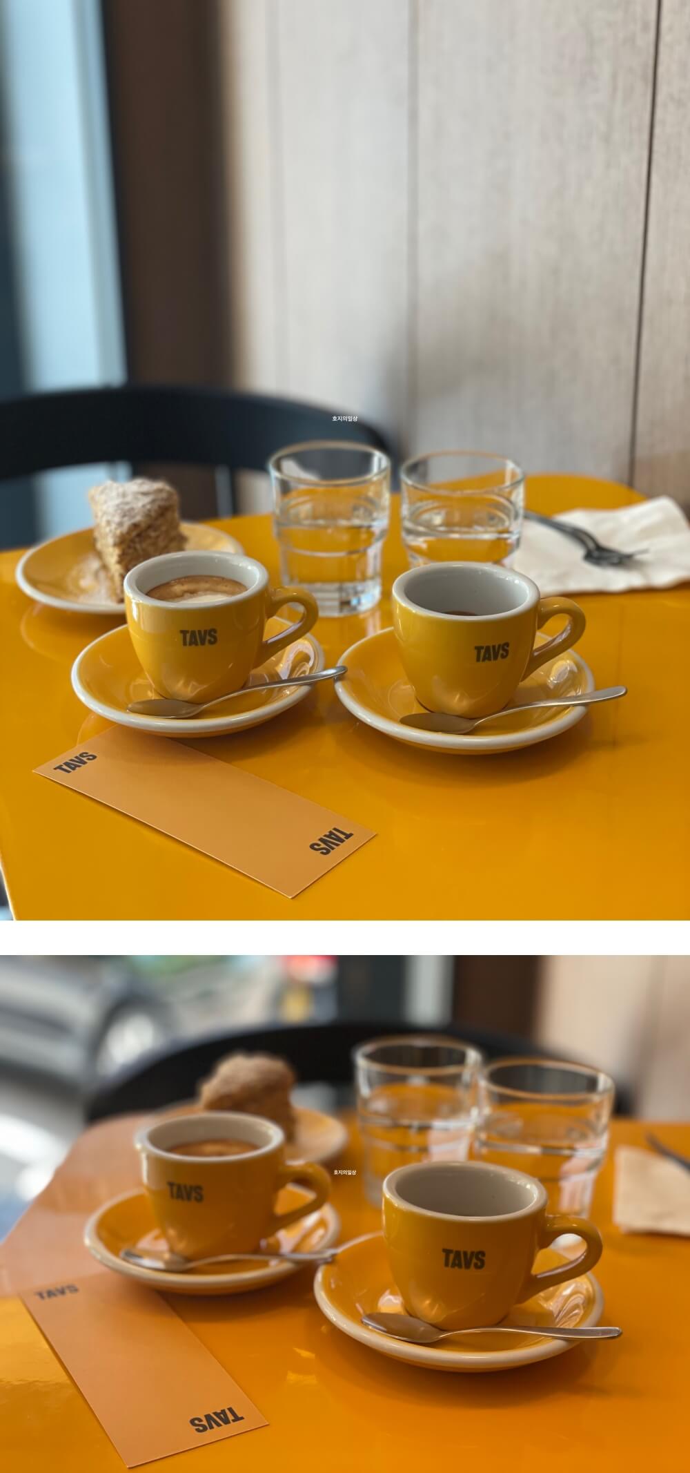 카페 타브스 에스프레소 바 - 테이블 위 음료 및 케익
