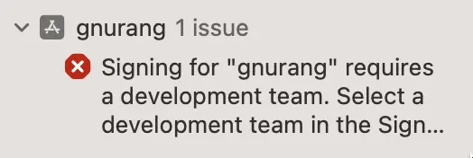 Xcode에 표출된 requires a development team. 에러