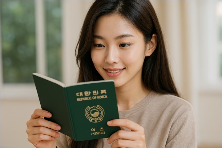 해외여행 가기위해 여권확인하는 여성의 모습