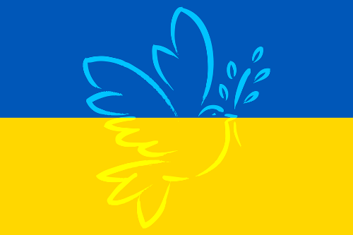 알트태크-우크라이나 국기 위에 흰 비둘기가 그려져 있다.