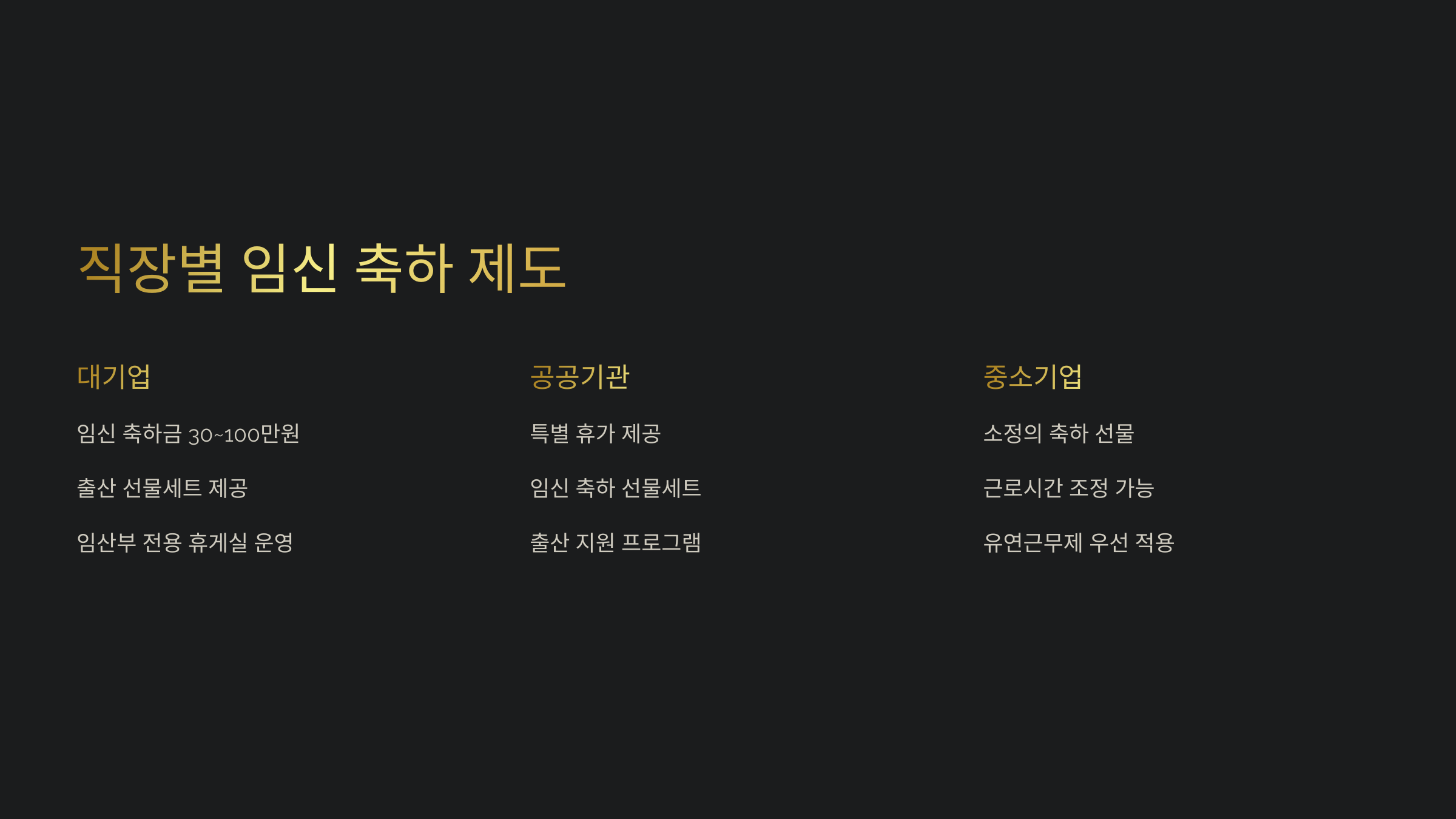 기업별 임신 축하 혜택 비교
