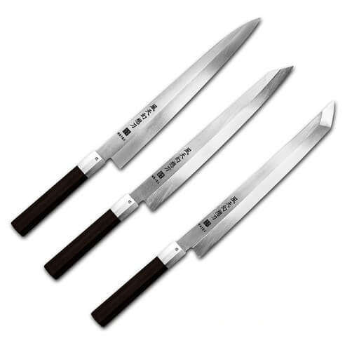 생선용 칼 이미지 왼쪽에서 야나기&#44; 기리츠케&#44; 사키마루
