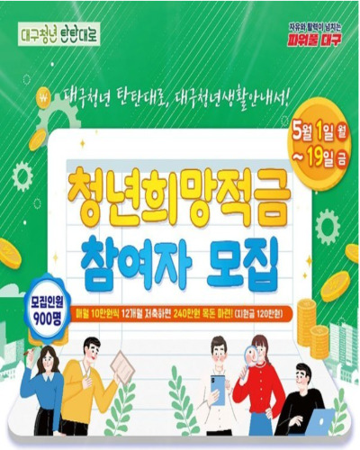  대구시, 120만원 지원받는 '2023년 청년희망적금' 가입자 모집