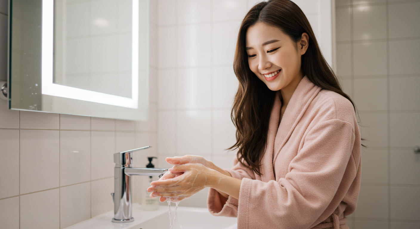 &quot;손 씻기로 노로바이러스 예방하는 한국 여성&quot;