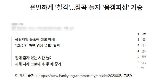  알몸피싱 연락처몸캠 범죄율 증가... 조심해야겠네요.
