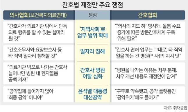  간호법 제정안 주요 쟁점, 문제점, 주요내용, 찬반 이유